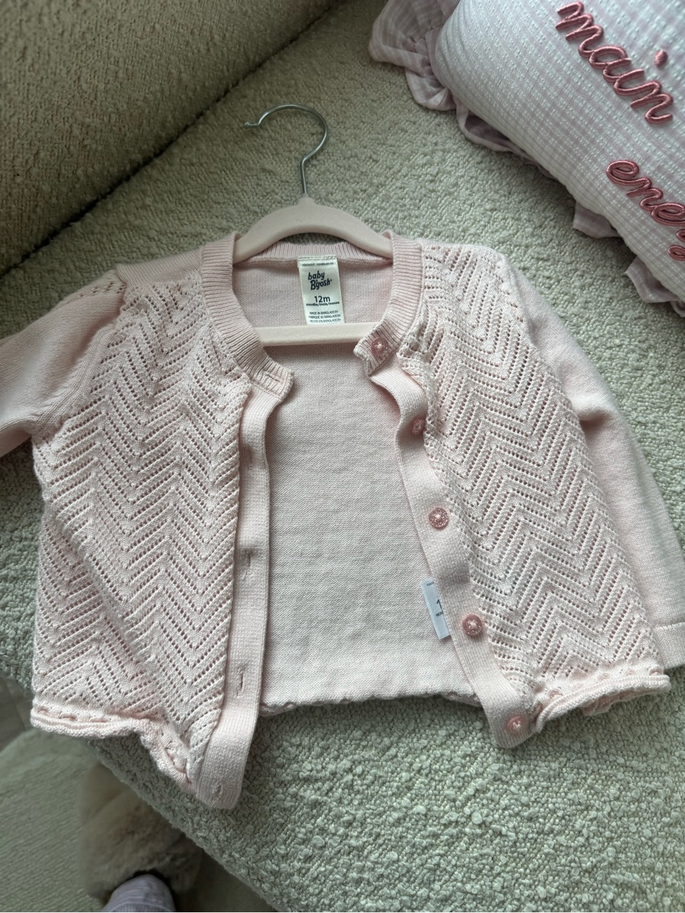 baby B'Gosh 12M Light Pink Knit Cardigan - Chevron Eyelet